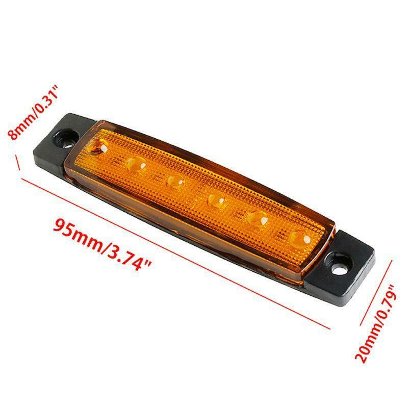 2X 6-LED Bus Van Boat Truck Trailer Side Marker Tail Light Lamp Yellow/Amber 12V