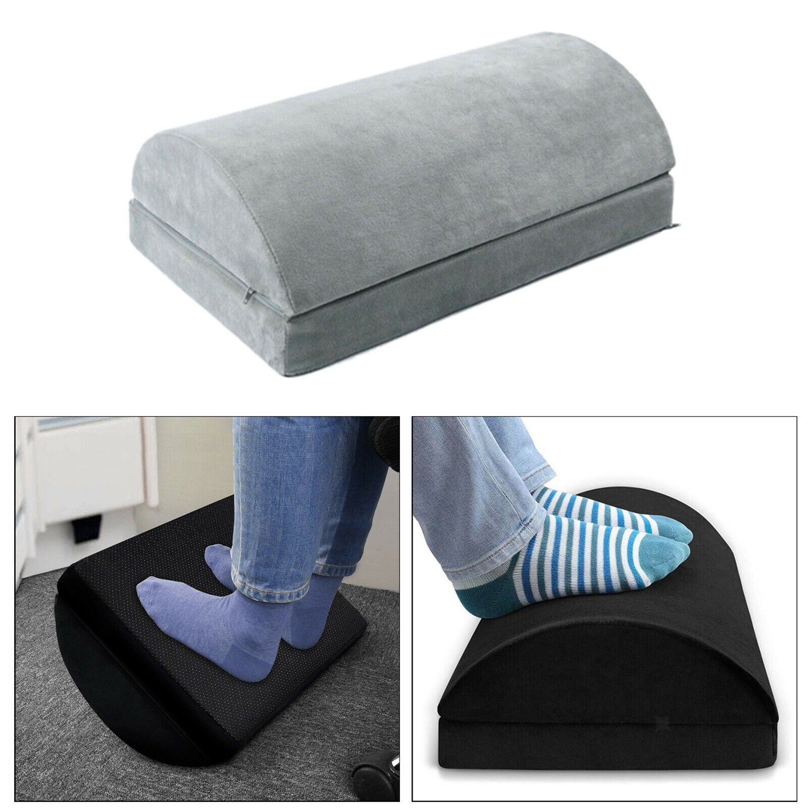 Foot Rest Under Desk Pillow Travel Footrest Textured Surface Washable Grey