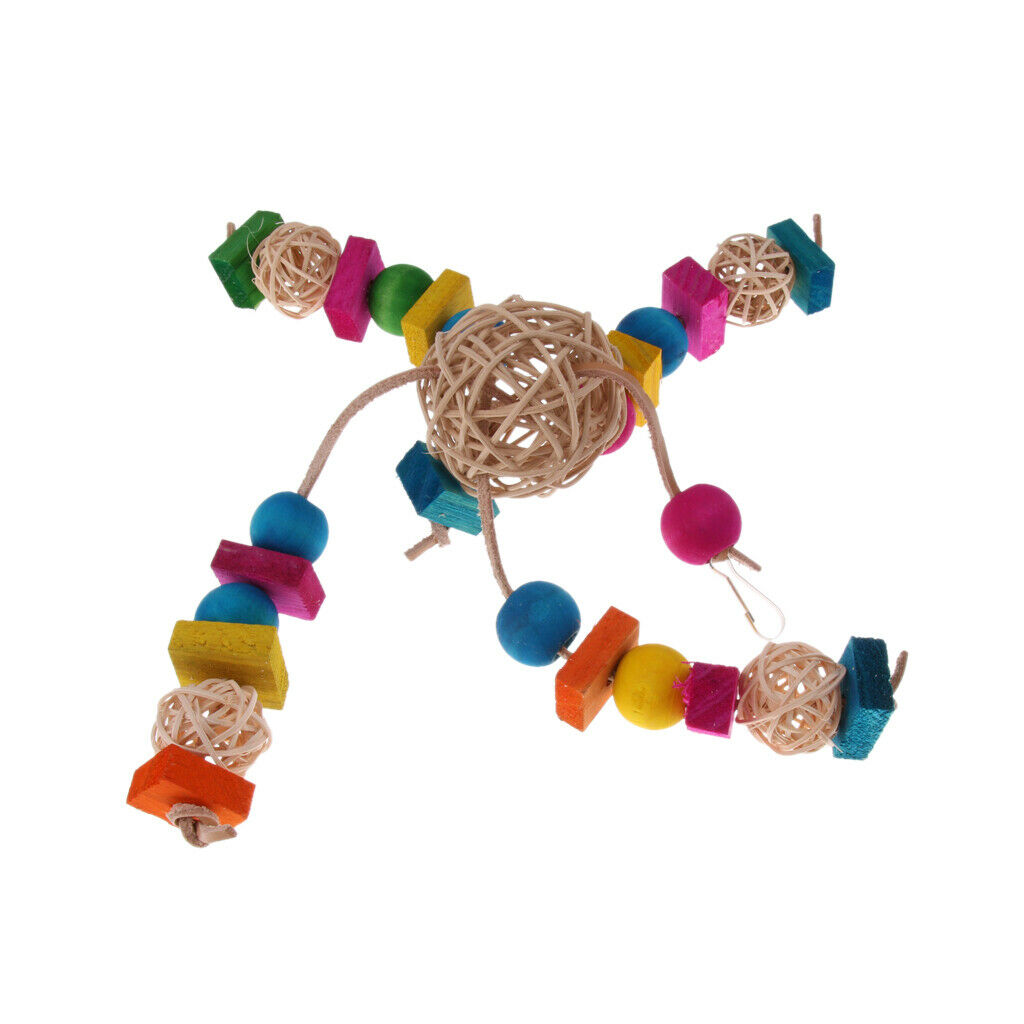 2 x Hanging Parrot Chewing Toys with A Bell - Multicolored Wooden Blocks Tearing