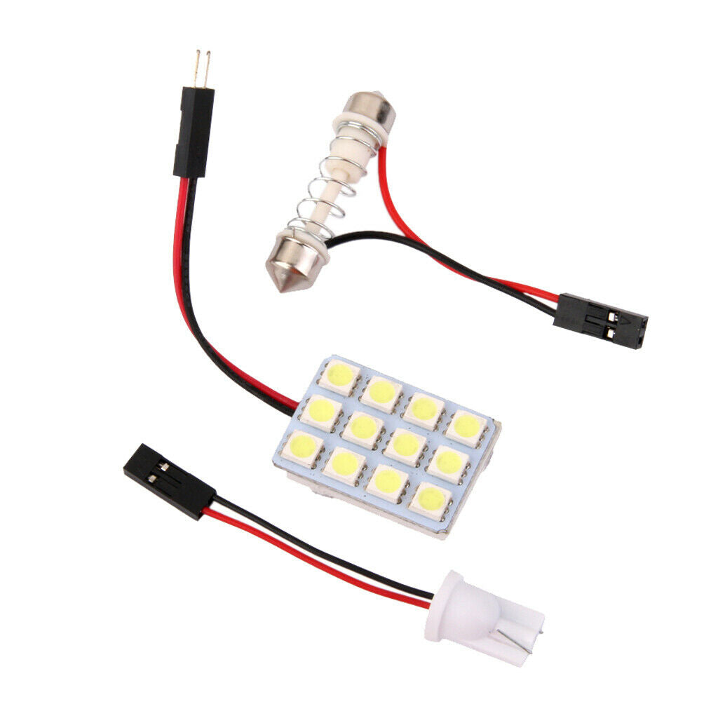 White 12 SMD LED Light Car Interior Light Panel Dome Bulb BA9S Adaptor Kit