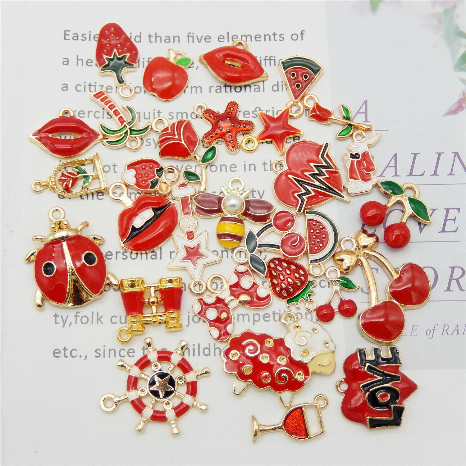 10 Mix Lot Red Enamel Charm Alloy For Pendant Jewelry Making DIY Crafting 1-3cm