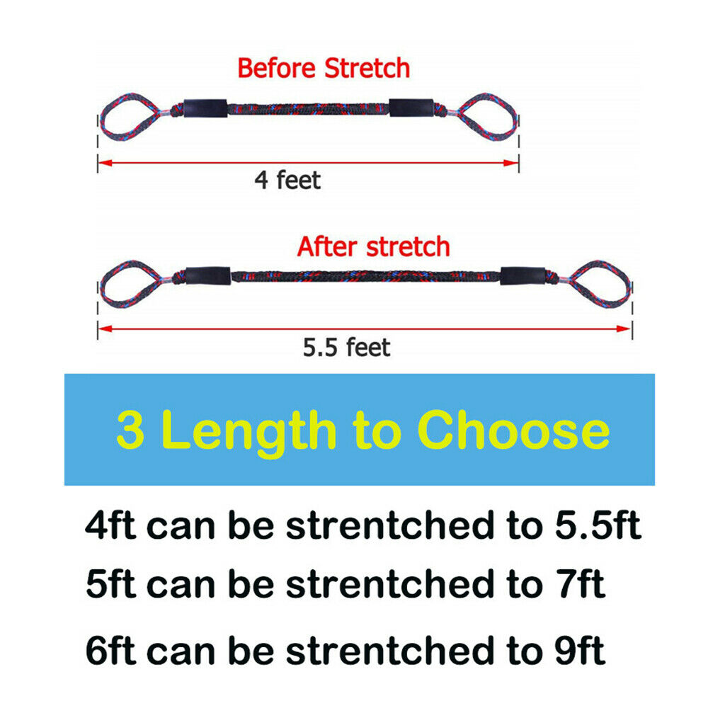 4 Pack Bungee Stretching Dock Lines 4ft Mooring Rope for Boat Jet Ski PWC