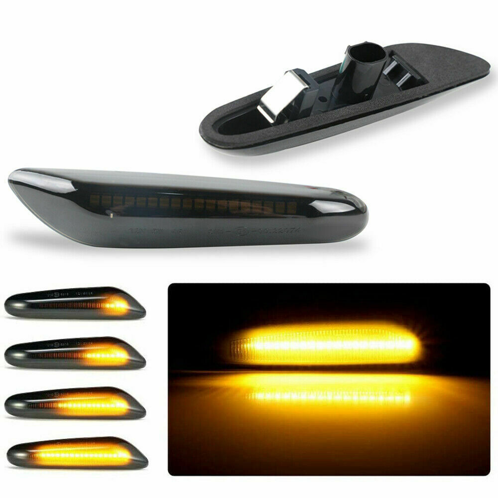 For BMW E46 E90 E60 E91 E92 E93 E82 Smoke Dynamic LED Side Marker Light Pair