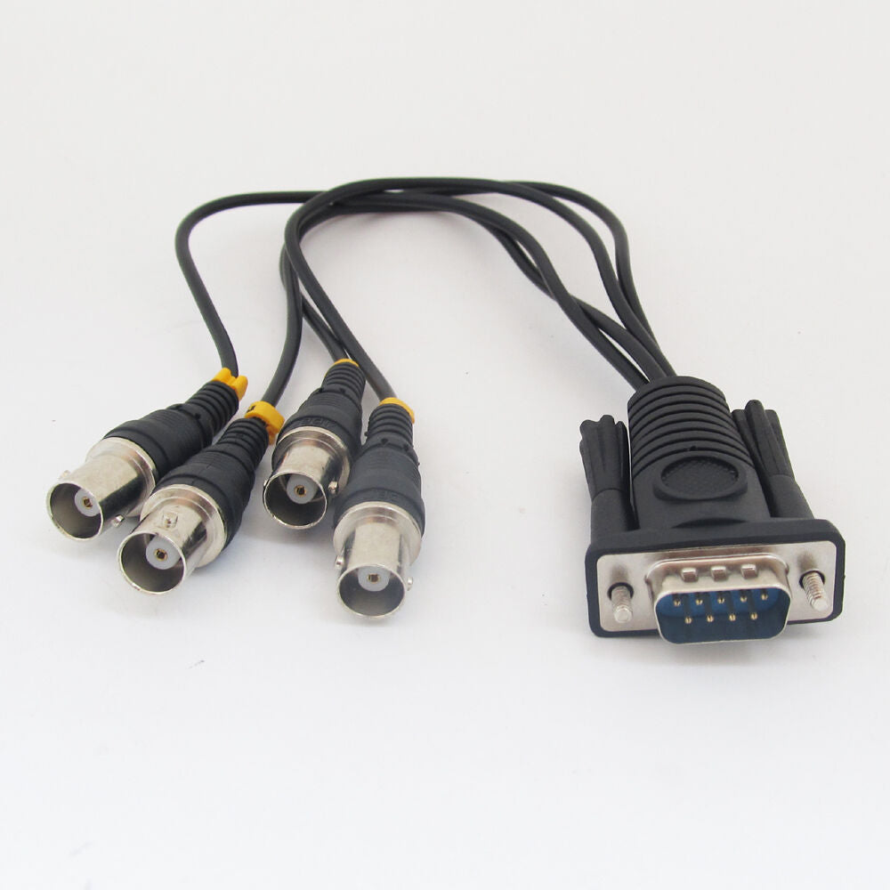 1set Black D-Sub 9pin 2 Row Male DE9 RS-232 to 4 BNC Female Video Adapter Cable