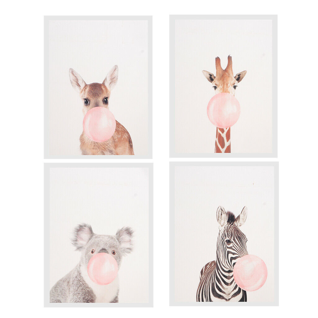 4x Oil Painting Poster Wall Artwork Bubbles & Animals for Office Decoration