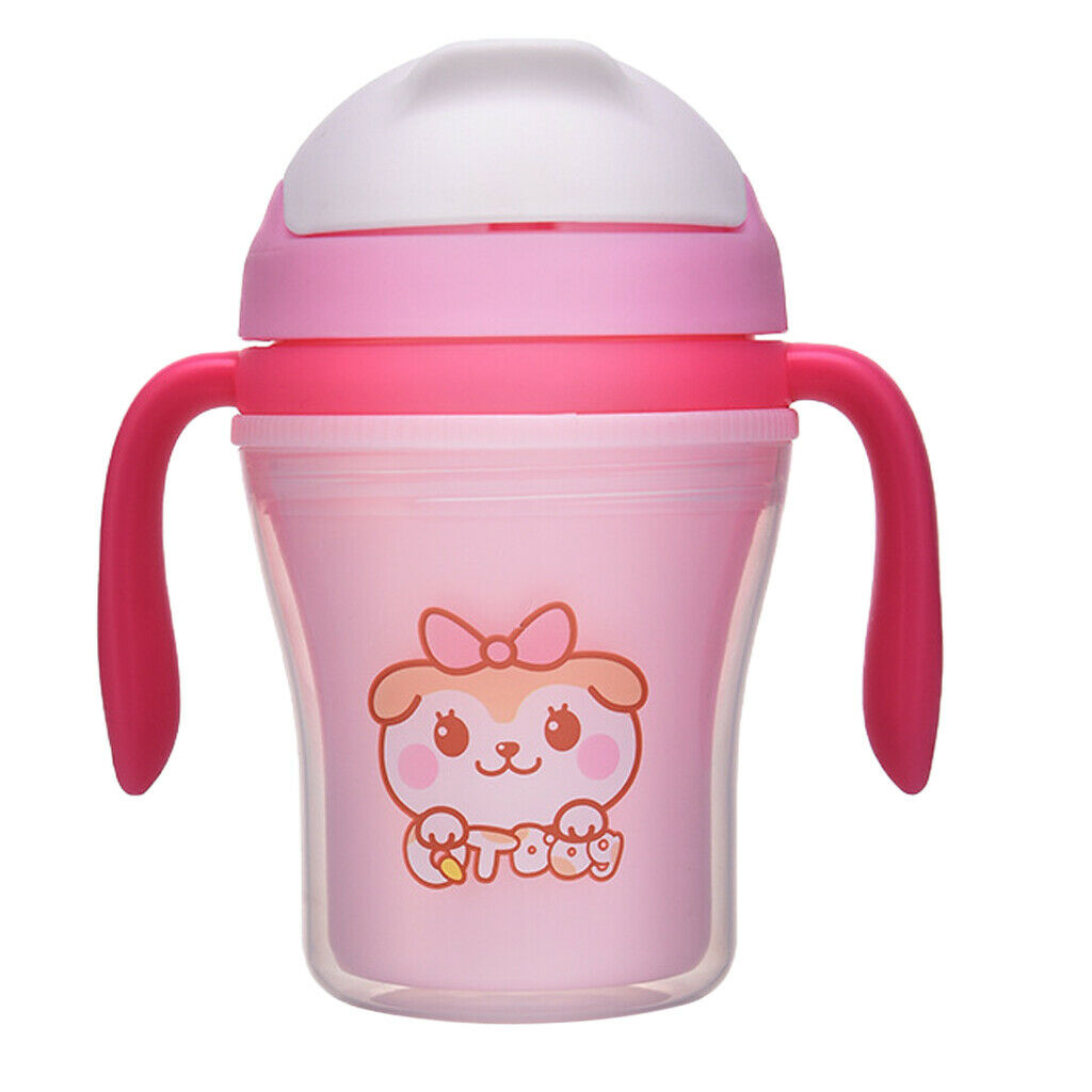 Baby Straw Sippy Cups Drink Bottle Toddler Training 180ML Pink with Handles