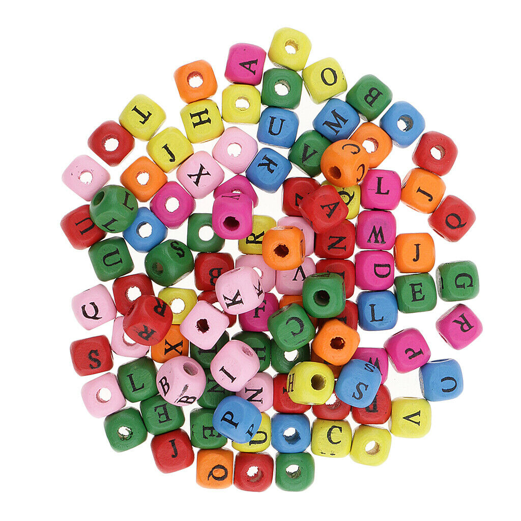100x Wooden Square Letter Beads Crafts Beading Sewing Decorations Multicolor