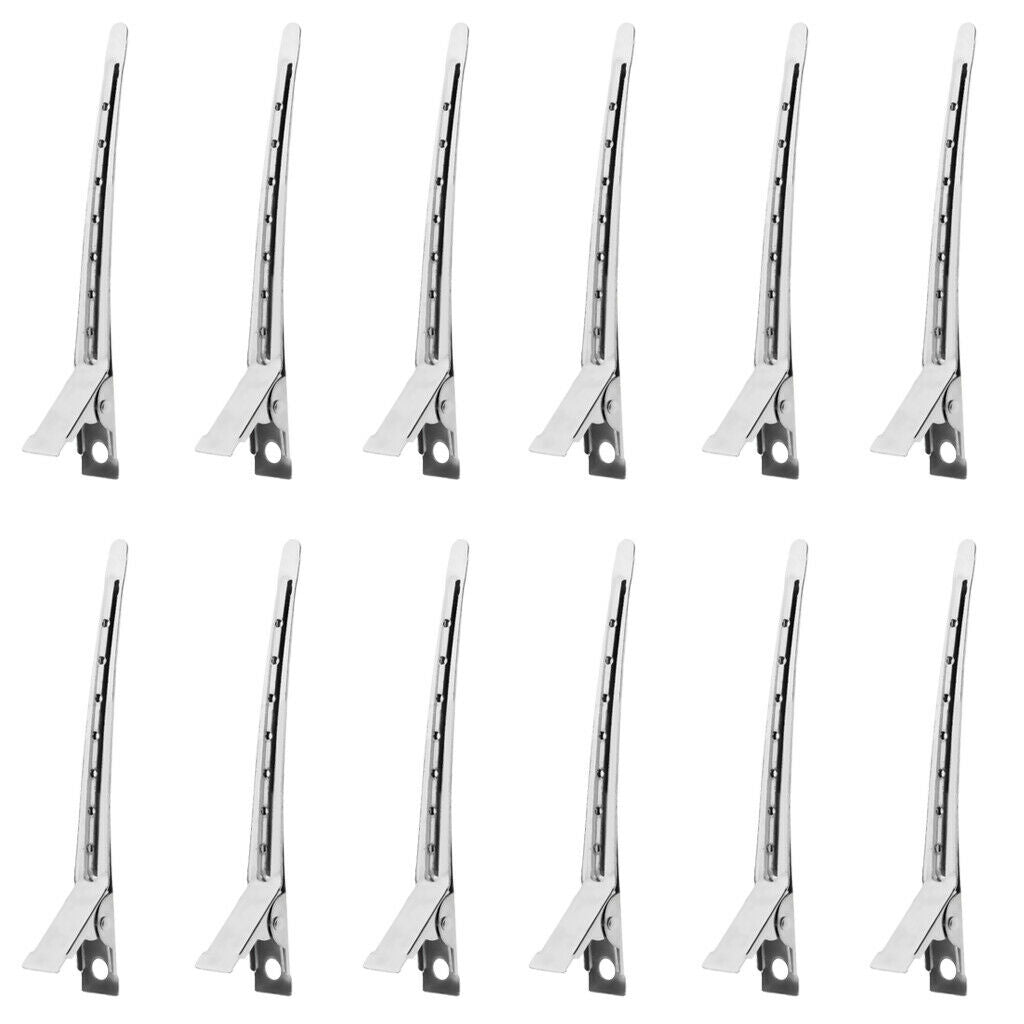 12x Professional Metal Hair Clips Sectioning Salon Hairdressing Curling Grip