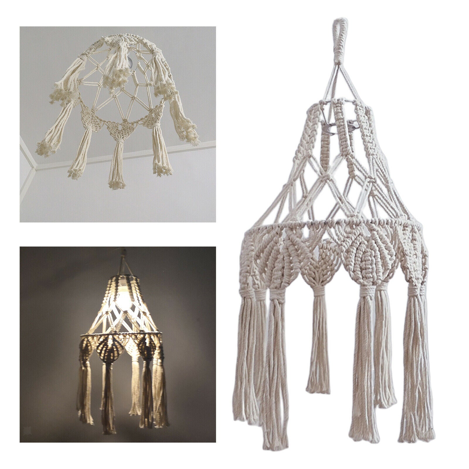 Macrame Tassel Lamp Shade Woven Boho Lampshade Cover Removable Home Decor