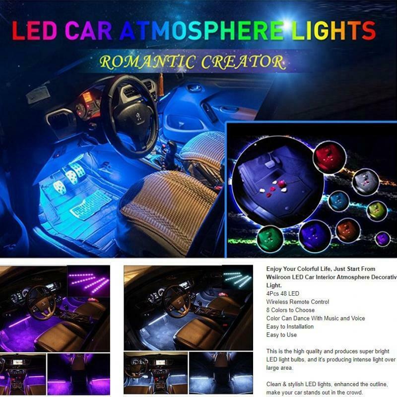Car LED Strip Light Multicolor Music Car Interior Lights 4LED In 1,Rainproof