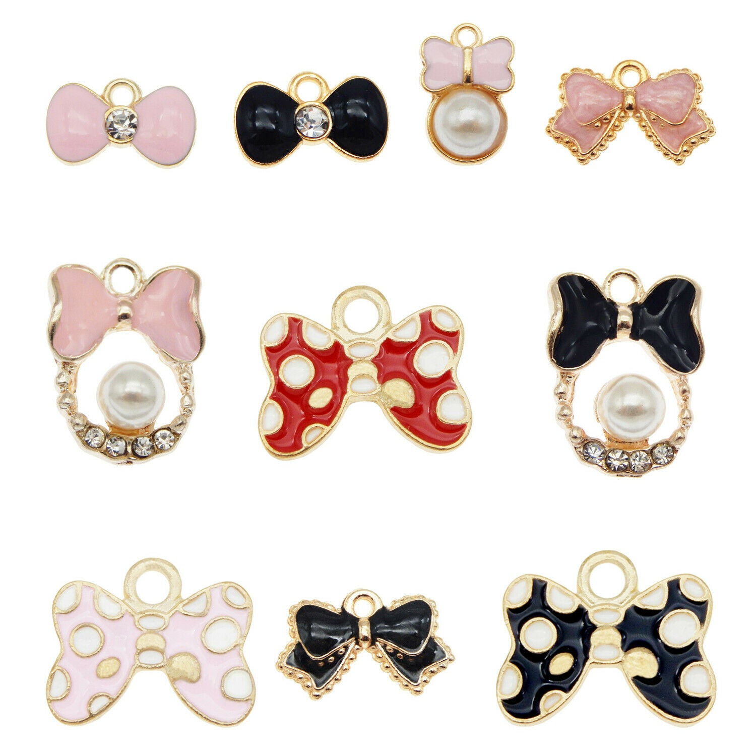 20 pcs Mix Lot Bow Alloy Charm Enamel Drop Dangles For Bracelet Pendant Making