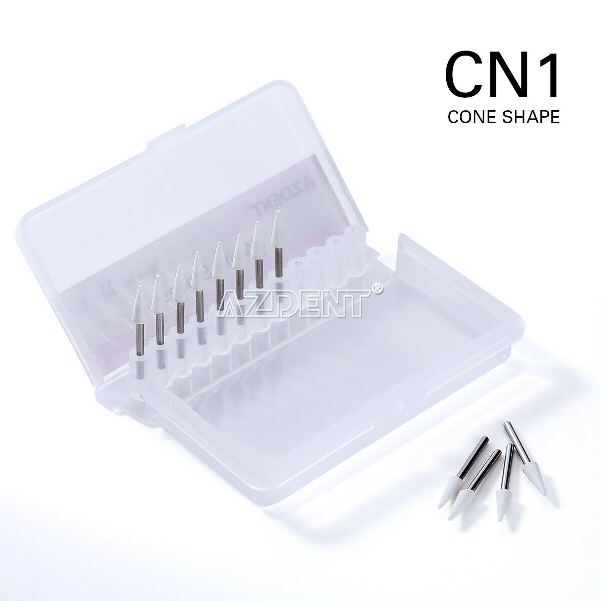 3X Dental White Stone Polishing FG Burs CN1 Abrasion Points Cone Shape AZDENT