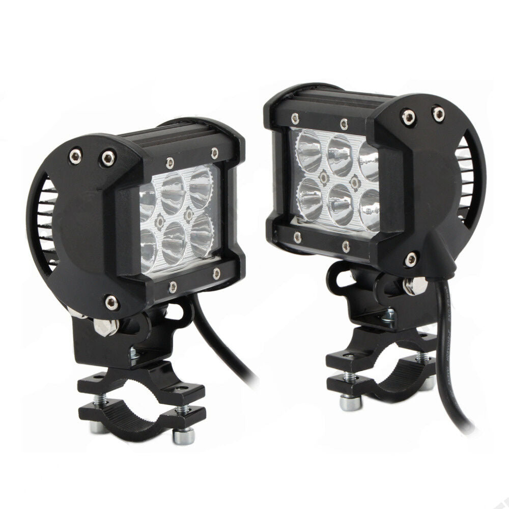 2PCS Adjustable Motorcycle 18W  LED Driving Fog Spotlight with Mounting Bracket