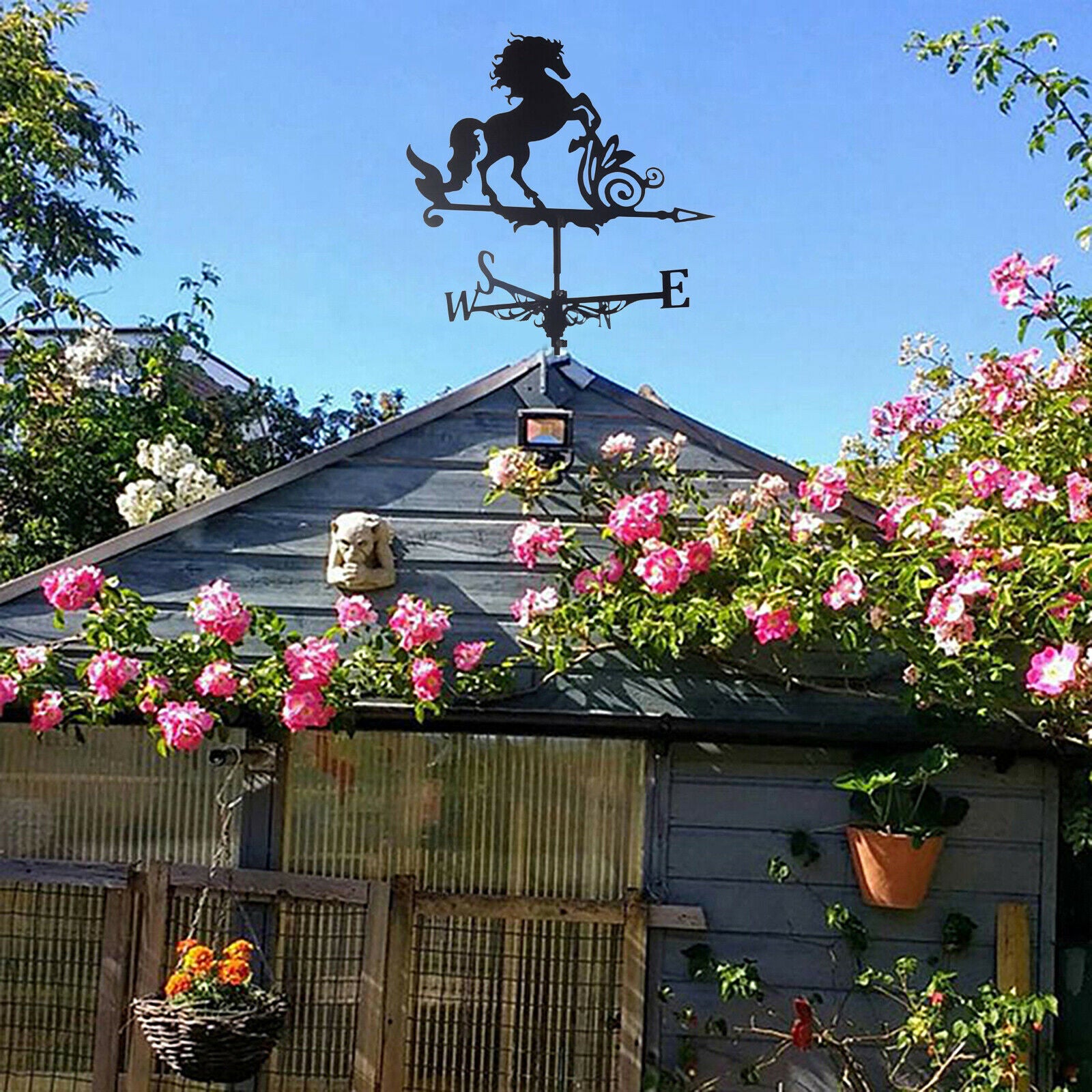 Retro Metal Horse Shape Weathervane Weather Vane Outdoor Yard Barn Scene
