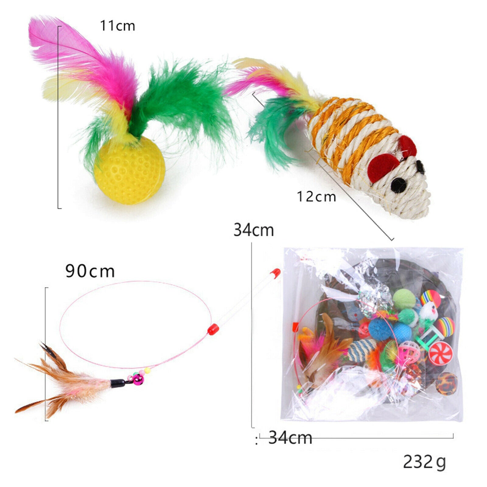 21Pcs Indoor Cat Toys Balls Bells Collapsible Tunnel Wand Stick Teaser