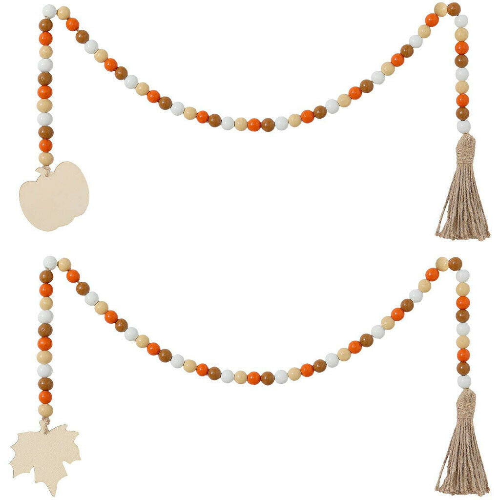 Halloween Wood Bead Garland Set Wooden Prayer Beads Farmhouse Hanging Decor