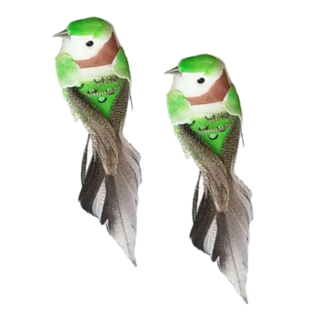 2pcs Colours Artificial Feathered Foam Birds Garden Home Decoration Green