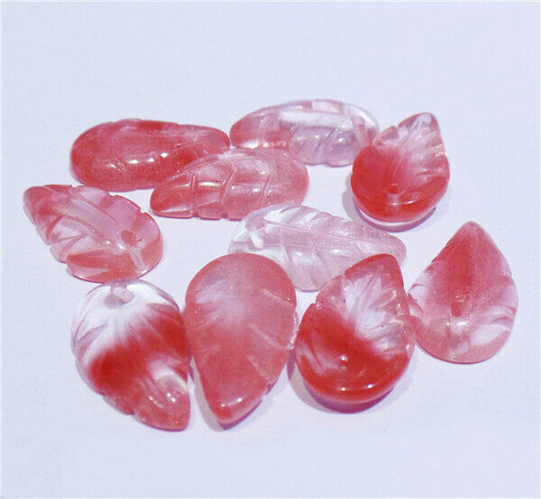 10Pcs 17x10x4mm Red Cherry Quartz Hand-Carved Leaf Pendant Beads DIY HH8392