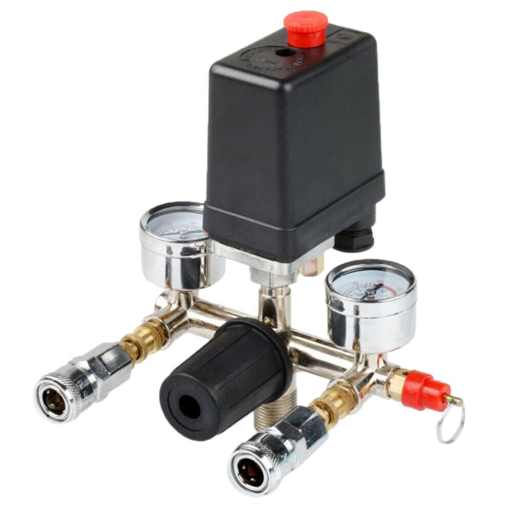 120PSI Air Compressor Pressure Valve Switch Manifold Relief Regulator Gauge