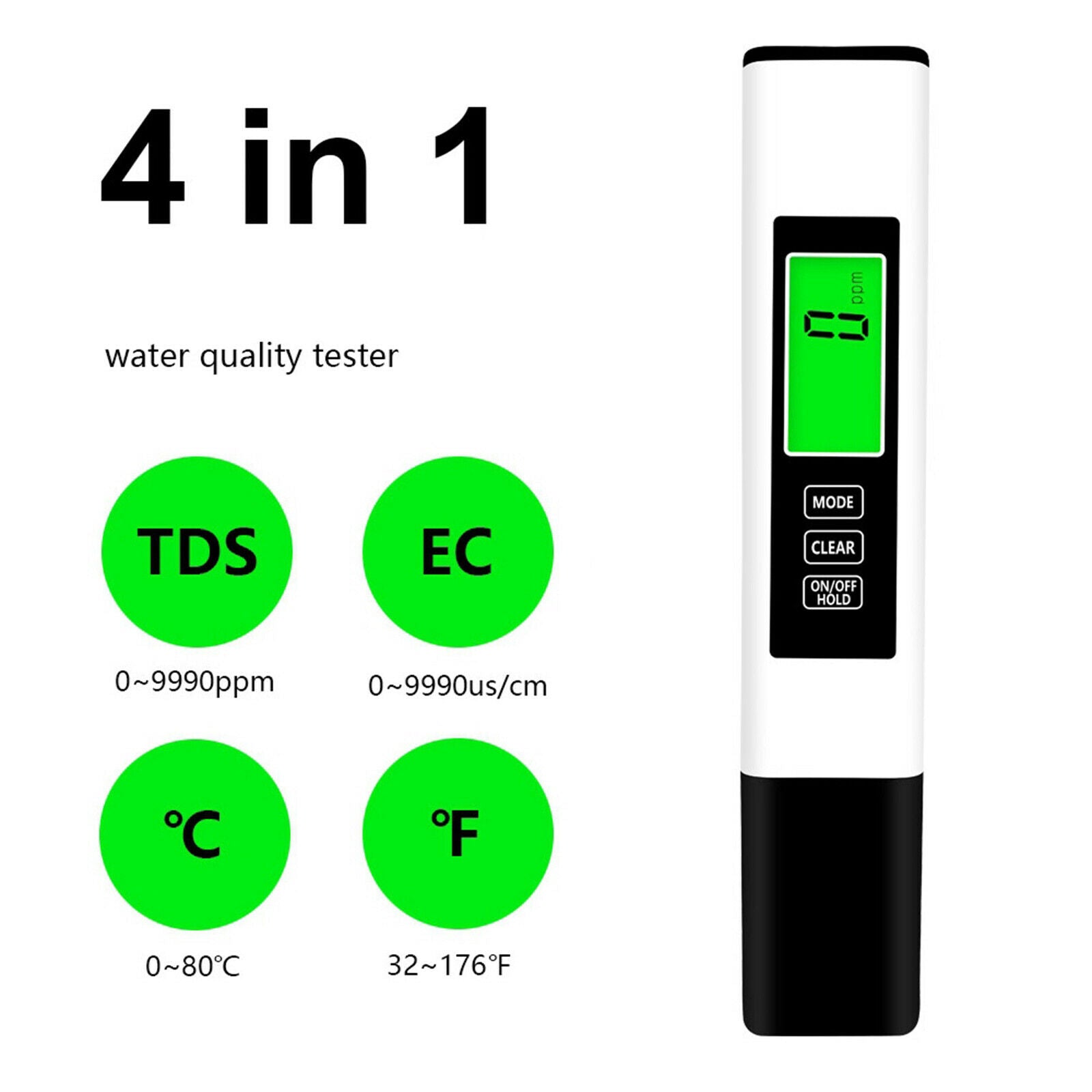 Drinking Water Tester 3 In 1 TDS Tester Pen 0-990ppm Multi-Function Meter