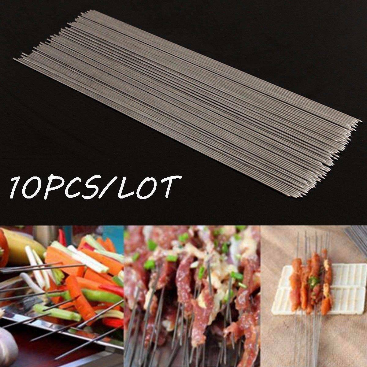 Useful 10X Stainless Steel Camping Barbecue BBQ Skewers Needle Kebab Kabob Stick