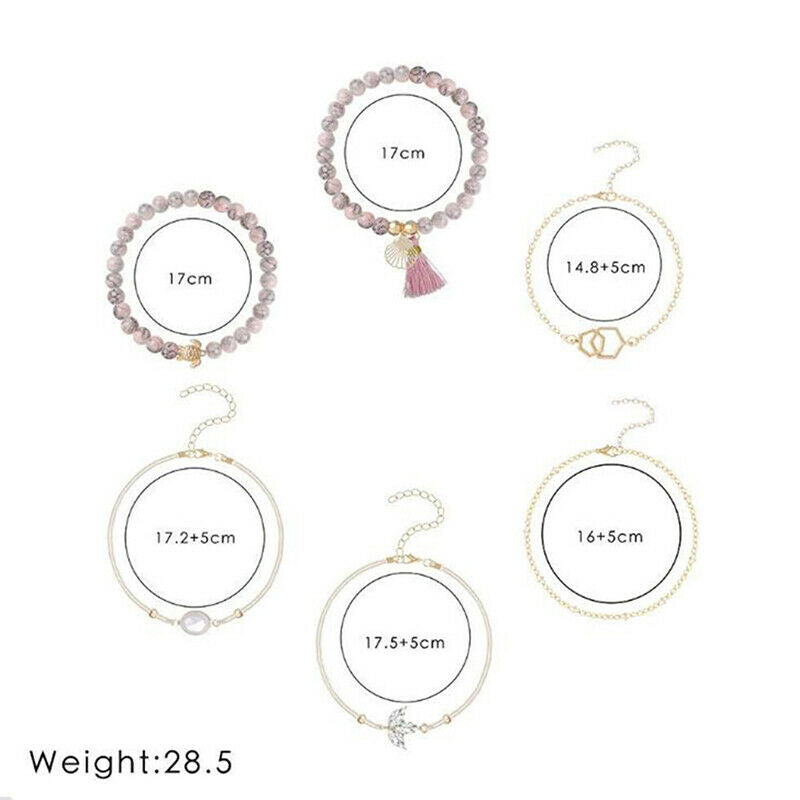 6Pcs/set Pink Bohemian Beads Bracelets Bangles Women Wrist Chain Bracelet.l8
