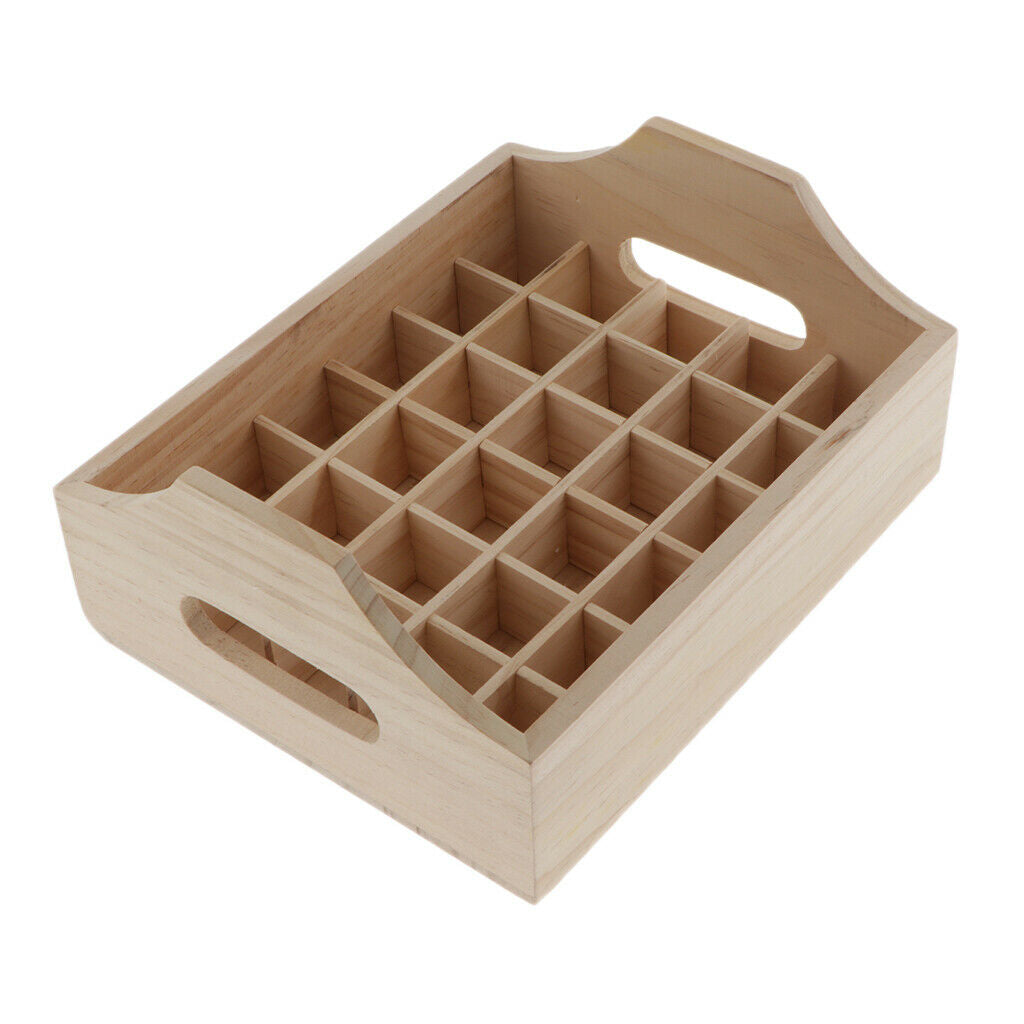 30 Slots Natural Wooden Box Essential Oil Bottle Holder Jewelry Organizer Beads