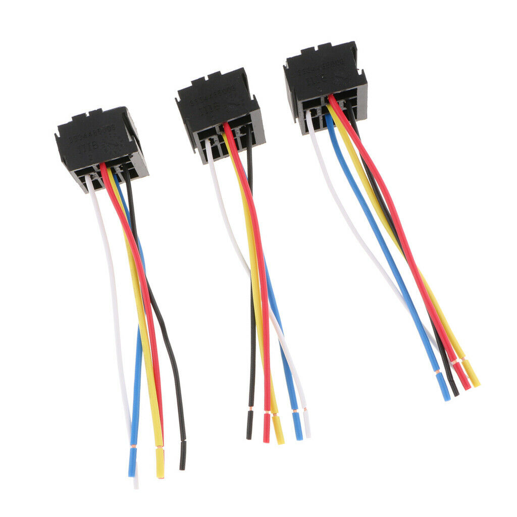 3 Pieces Prewired 5 Pin Automotive Relay Plastic Back Socket  40A