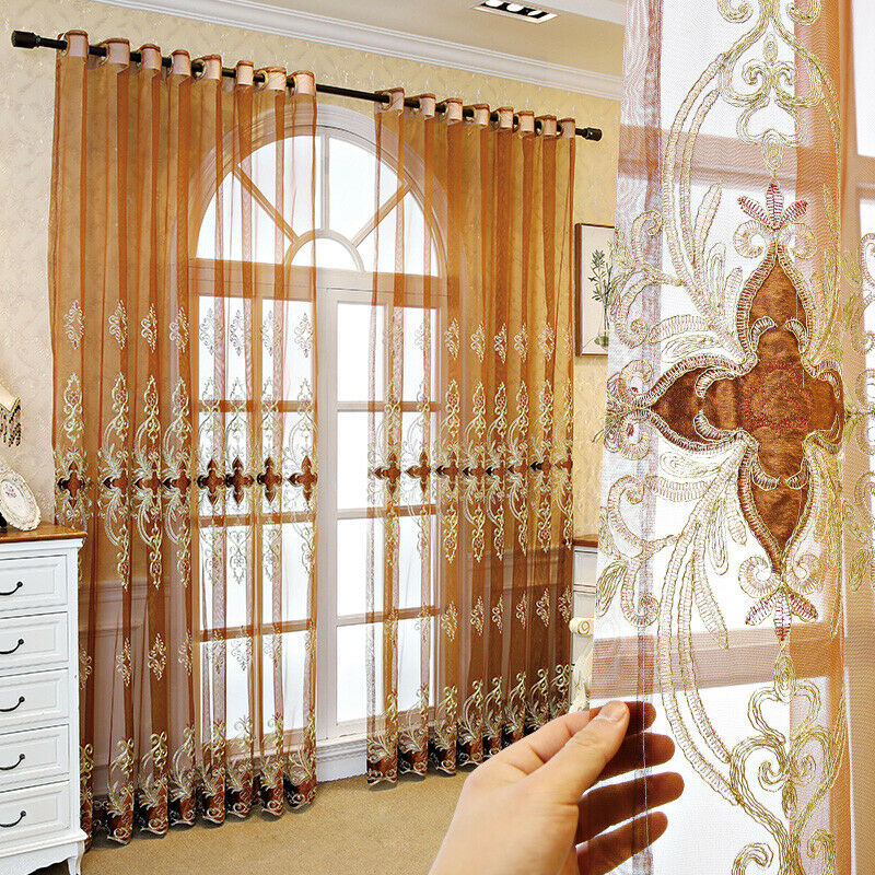 Lace Embroidered Tulle Curtain Fabric Sheer Voile Drape Semi-finished Retro New