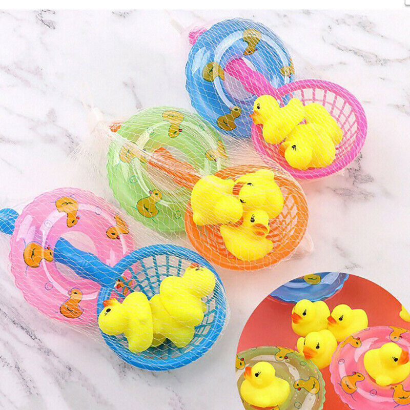 5 Pcs/Set Mini Baby Children Bath Toys Cute Rubber Duck Fishing Net Showe.l8