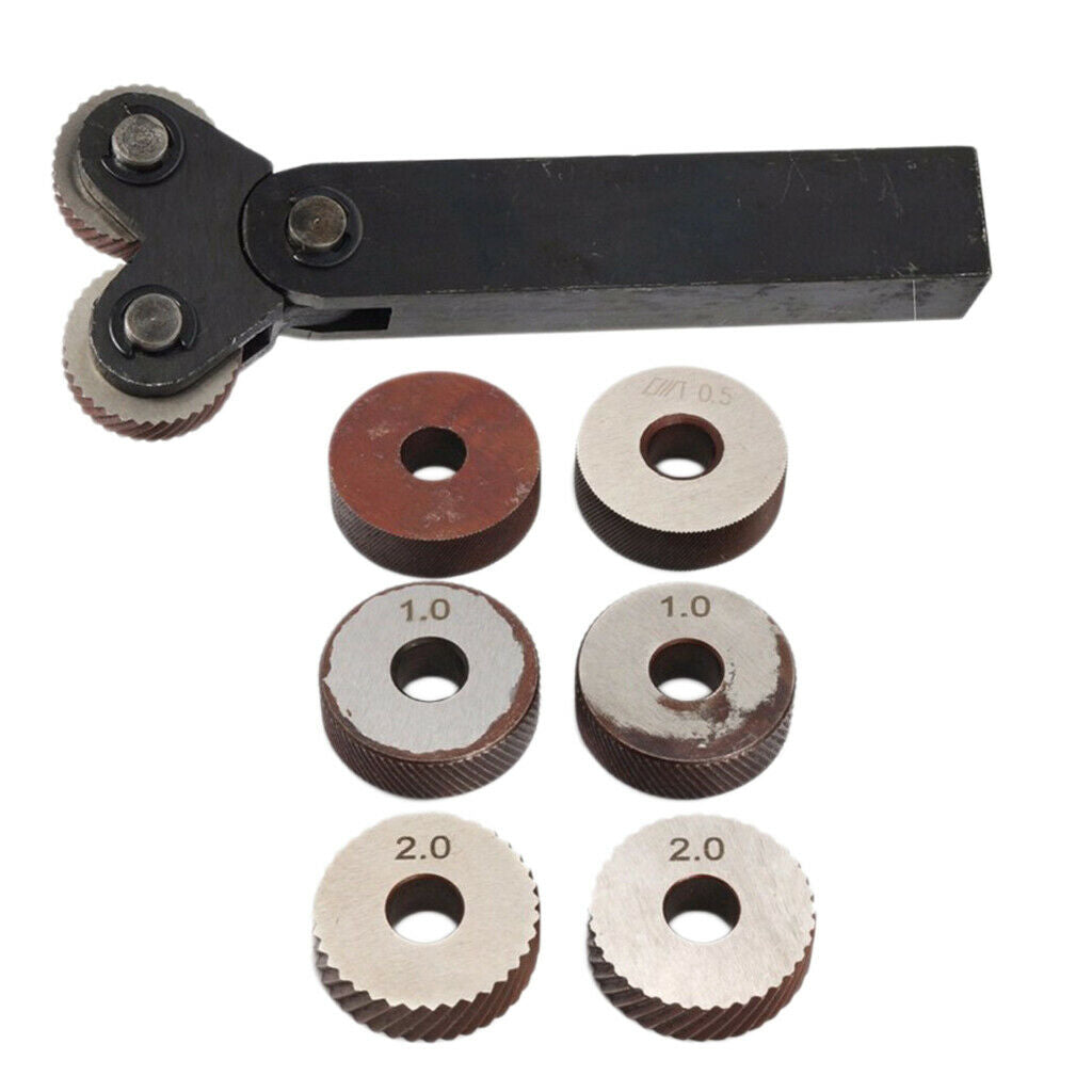 7pcs Steel Dual Wheel Knurling Tool Kit with 0.5mm 1mm 2mm Wheel Linear