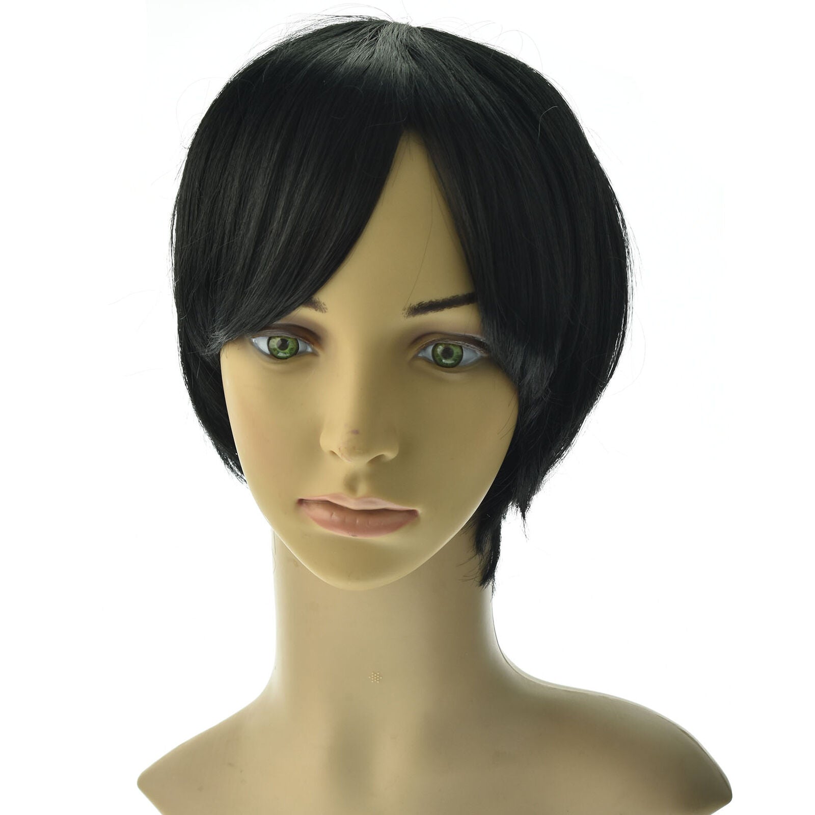 Mens Black Wig US stock Short Hair Synthetic Old Heat Resistant Straight for Man