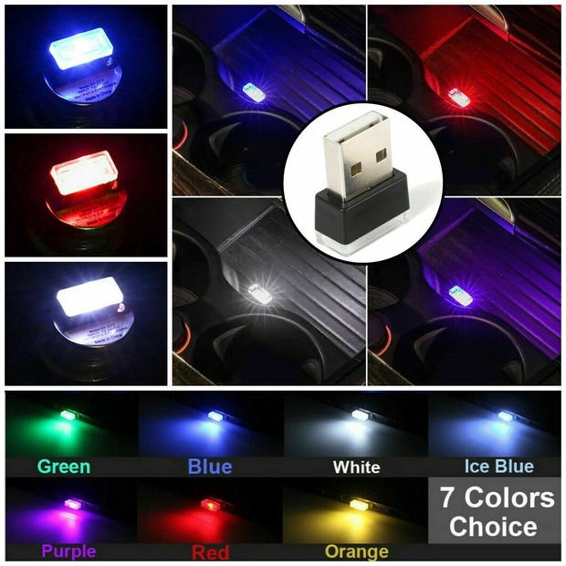 2X Mini USB LED Interior Light Neon Atmosphere Ambient Lamp Bulb Car Accessories