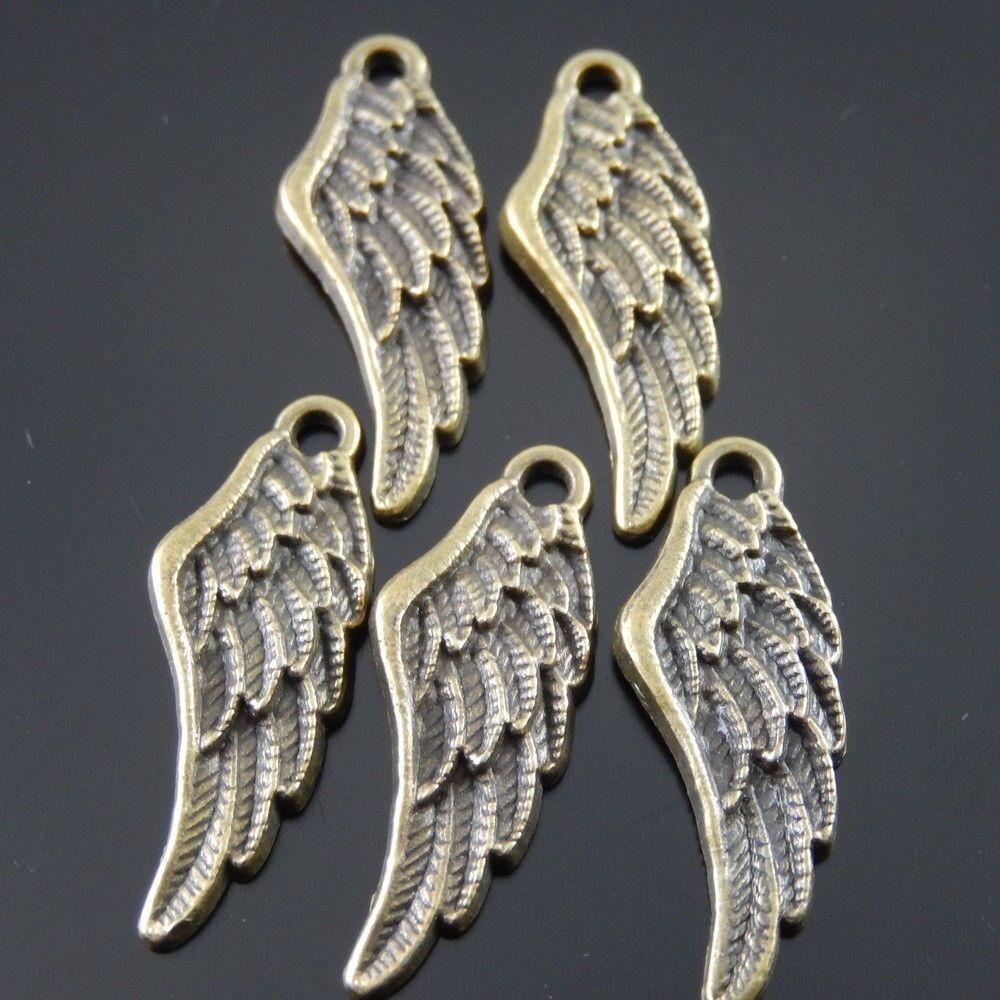 Antiqued Bronze Tone Angel Wing Shaped Alloy Charm Pendant 27*10mm 50pcs