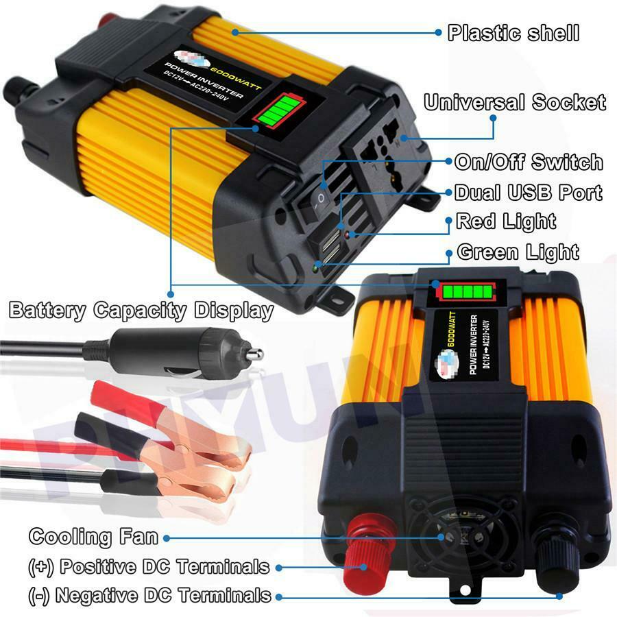 6000W Peaks Power 12V DC AC Car Power Inverter Solar Converter US
