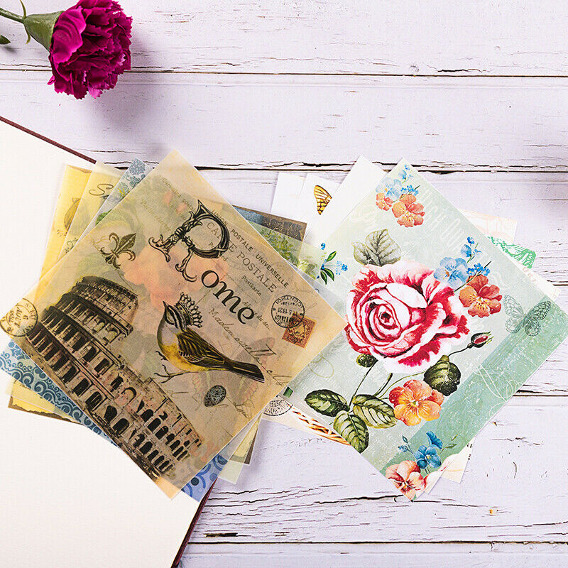 8pcs Bird Rose Vellum Paper for Scrapbooking Planner Card Making Journaling DIY