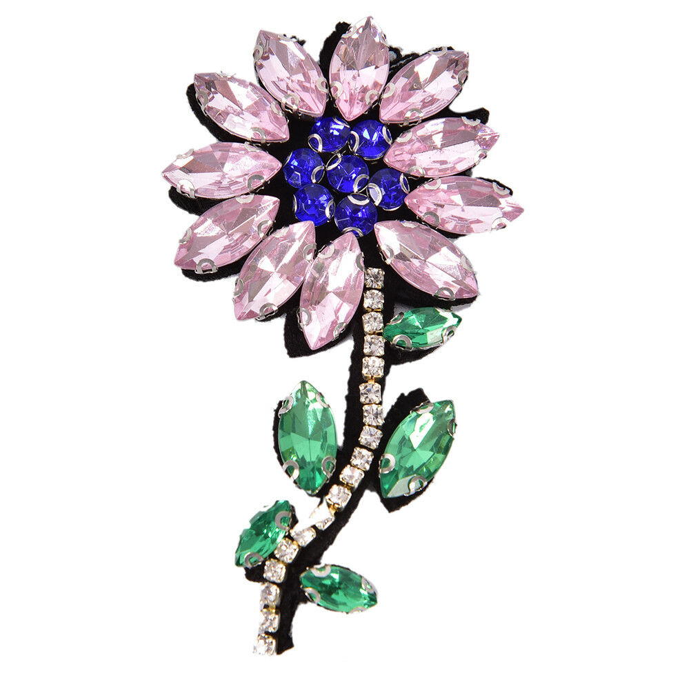 Pink Rhinestone Flower Beaded Patch for Clothing Sewing on Beading Appliq.l8