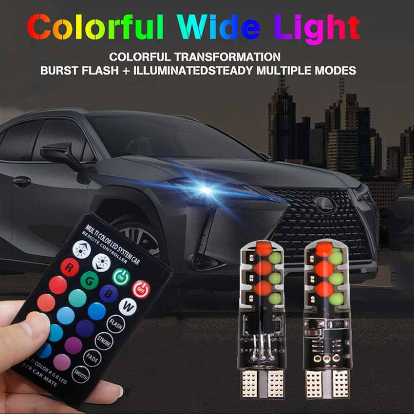 2pcs T10 RGB LED Bulbs 6SMD Remote Controller Flash/Strobe Wedge Light Bulbs
