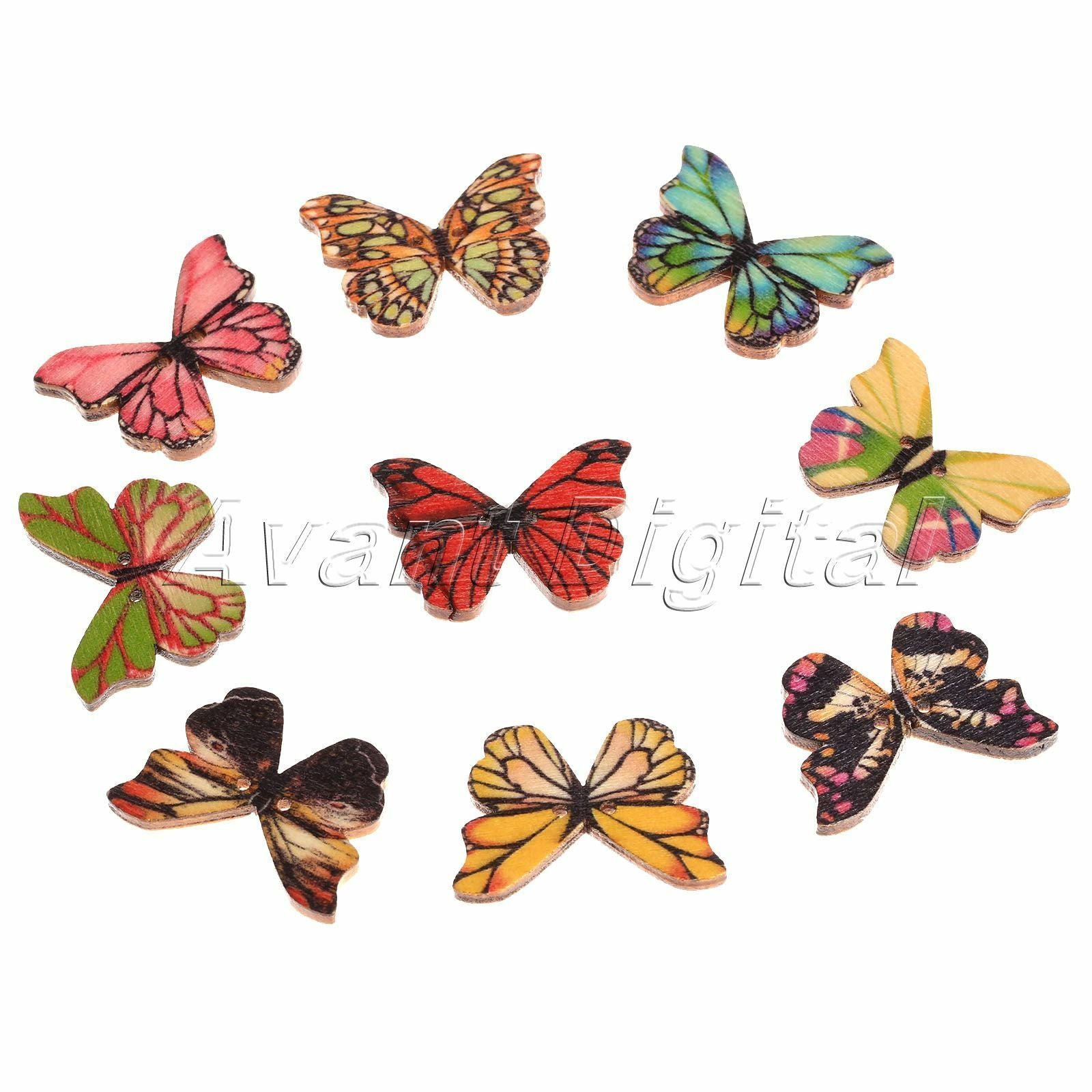 50X Butterfly Wooden Buttons 2 Holes For Sewing Buttons Scrapbooking 28x20mm
