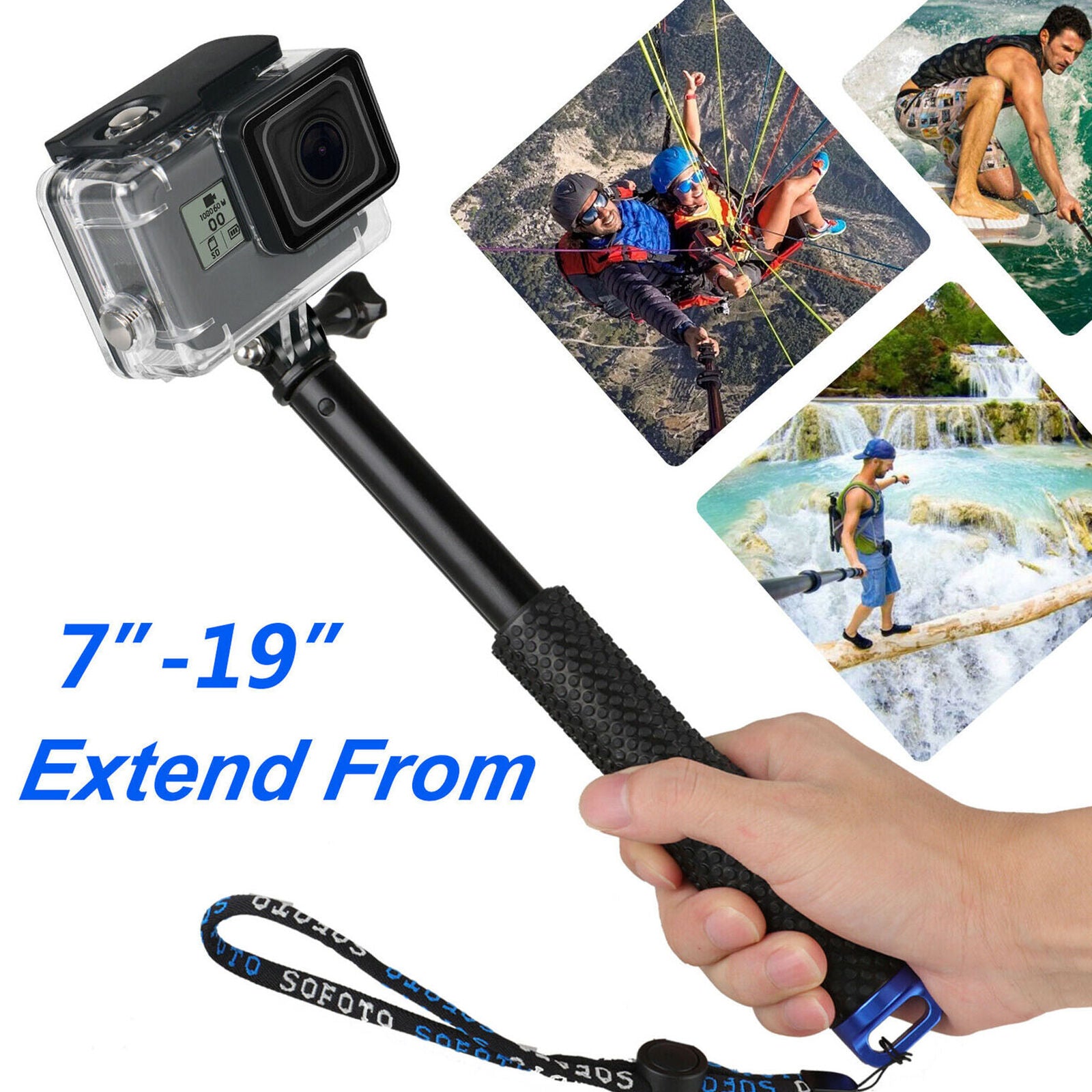 Waterproof Extension Pole Selfie Stick Monopod For Go Pro GoPro HERO 6 5 4 3 3+