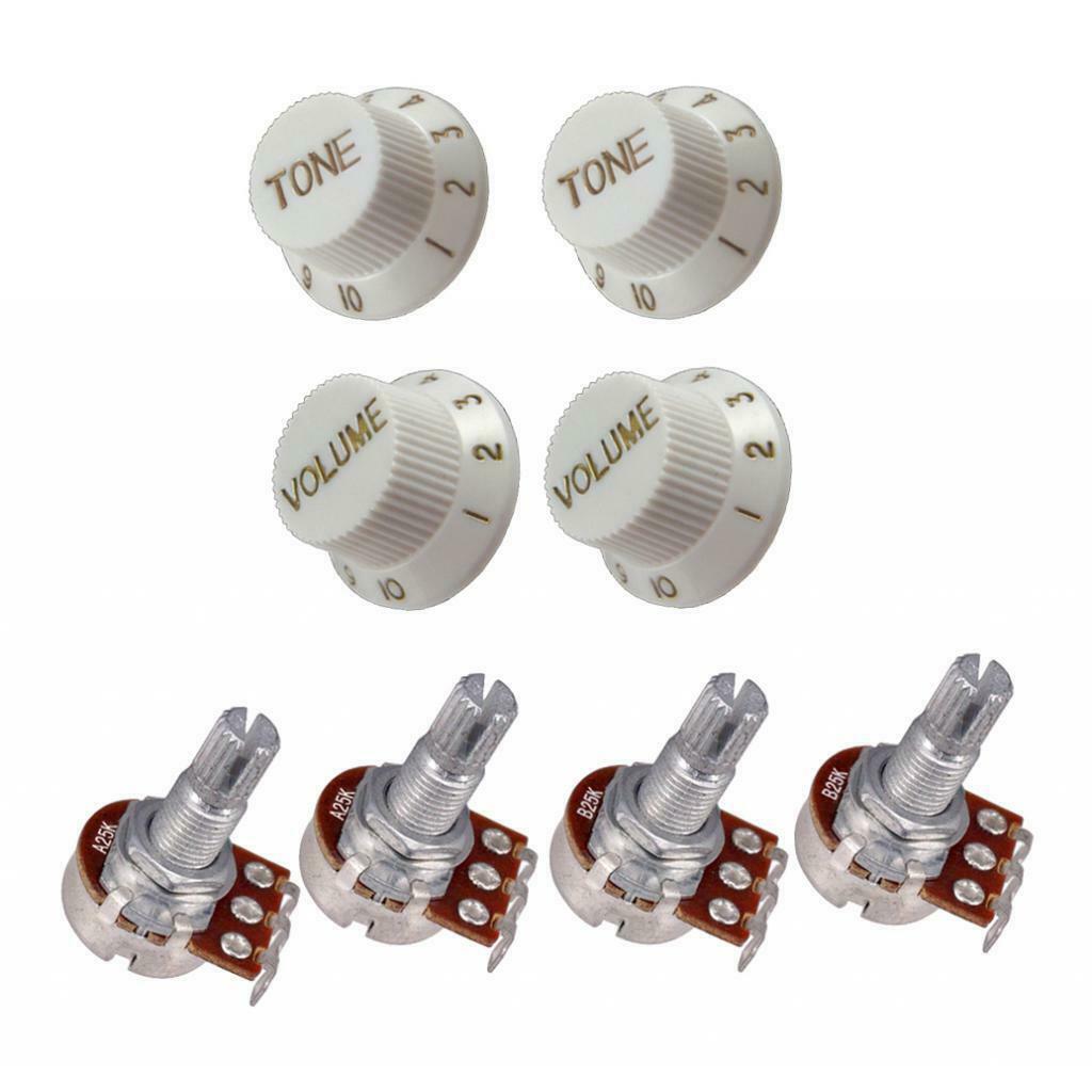 4x Guitar Volume Control Knob And 18mm Split Shaft Guitar Volume Tone Pots White