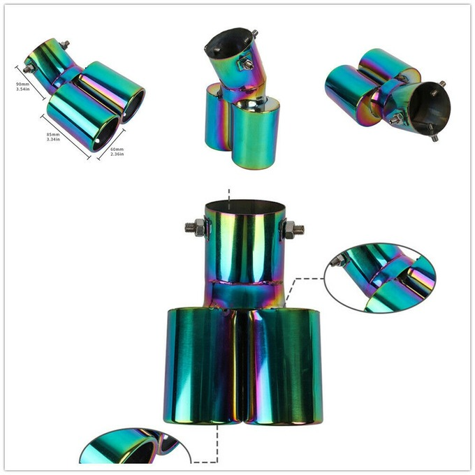 Car Stainless Steel Rear Dual Exhaust Pipe Tip Muffler Cover Tail Throat 63MM