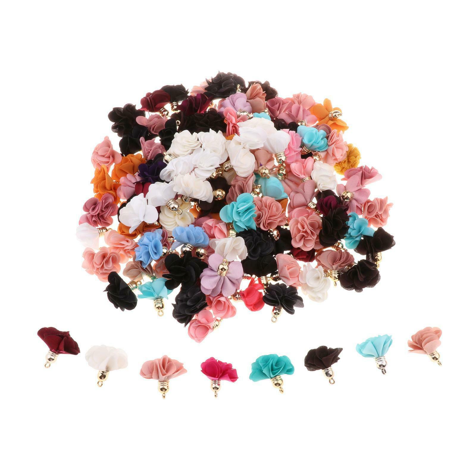 100-Pack Cloth Fabric Floral Petal Pendants Tassel Charms DIY Jewelry Making