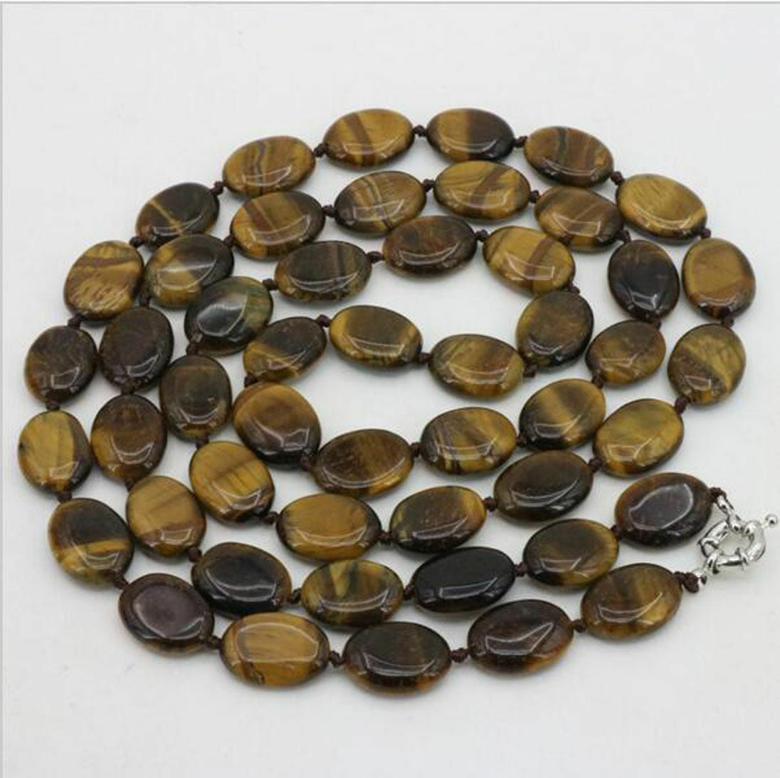 Fashion Tiger stone oval shape 13X18mm beads necklace 50 inch bractele 7.5 inch