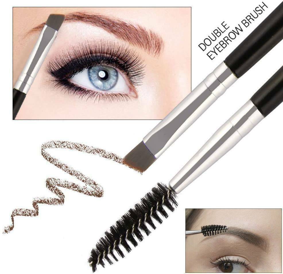 Pro Makeup Tool Wand Brow Angled Double Eyebrow Brush + Eyebrow Comb Brush
