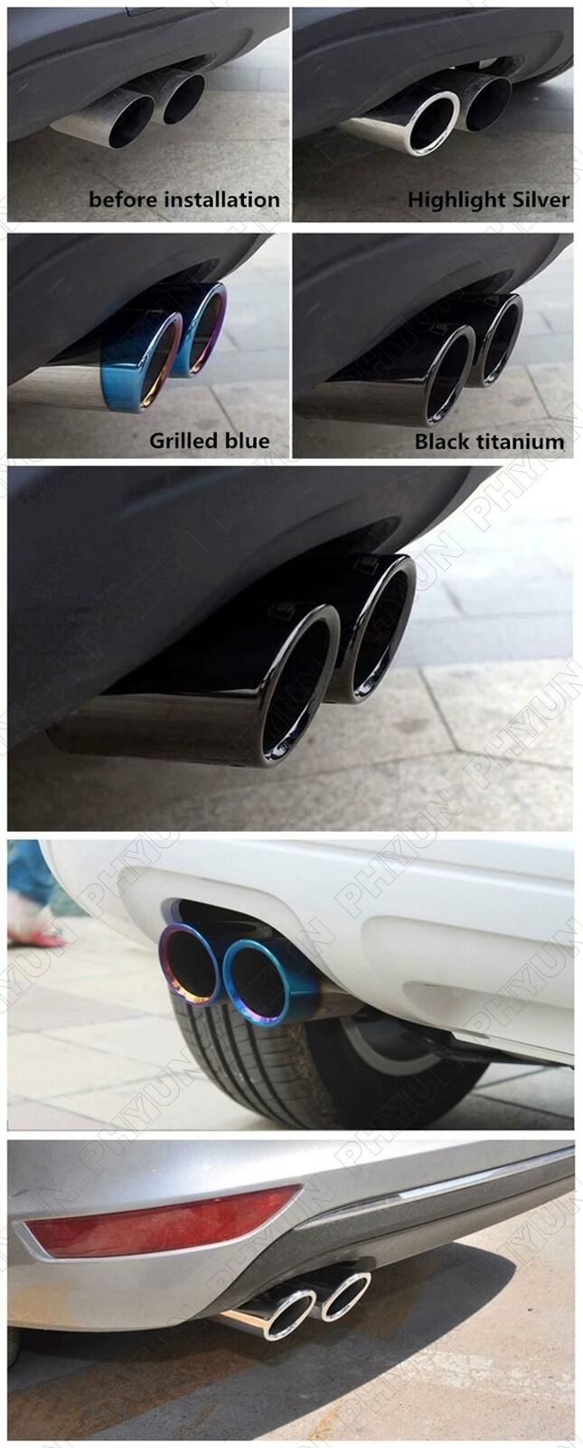 Pair Titanium Black Car Exhaust Pipe Tail Tips For BMW E90 E92 325 328i 3 Series