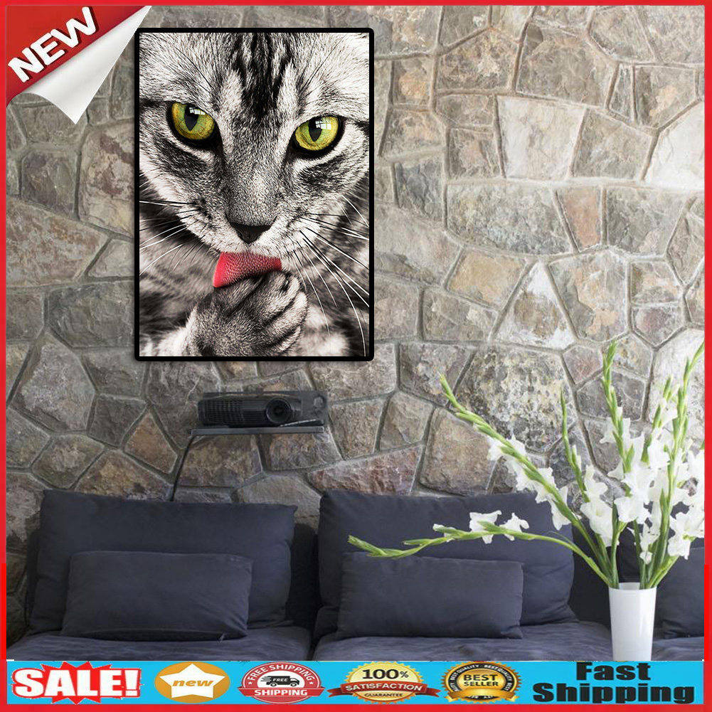 Scary Cat 5D Round Diamond Painting Cross Stitch Mosaic Rhinestone Crafts @