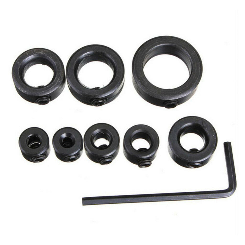 8Pcs Drill Depth Stop Collars Ring Dowel Shaft Chuck +Hex Wrench Woodworking
