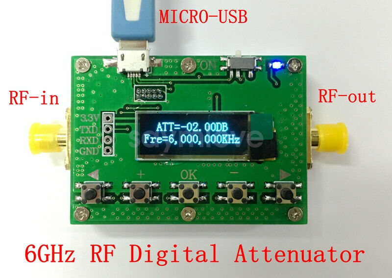 New OLED 6G Digital Programmable Attenuator 30DB step 0.25 RF Module + Micro USB