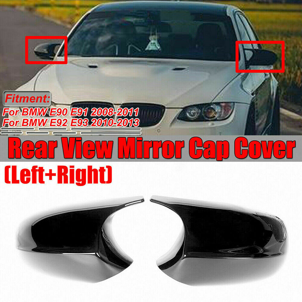 1Pair Glossy Black Rear View Side Mirror Cover Fit For BMW E90 E92 E93 2008-2013